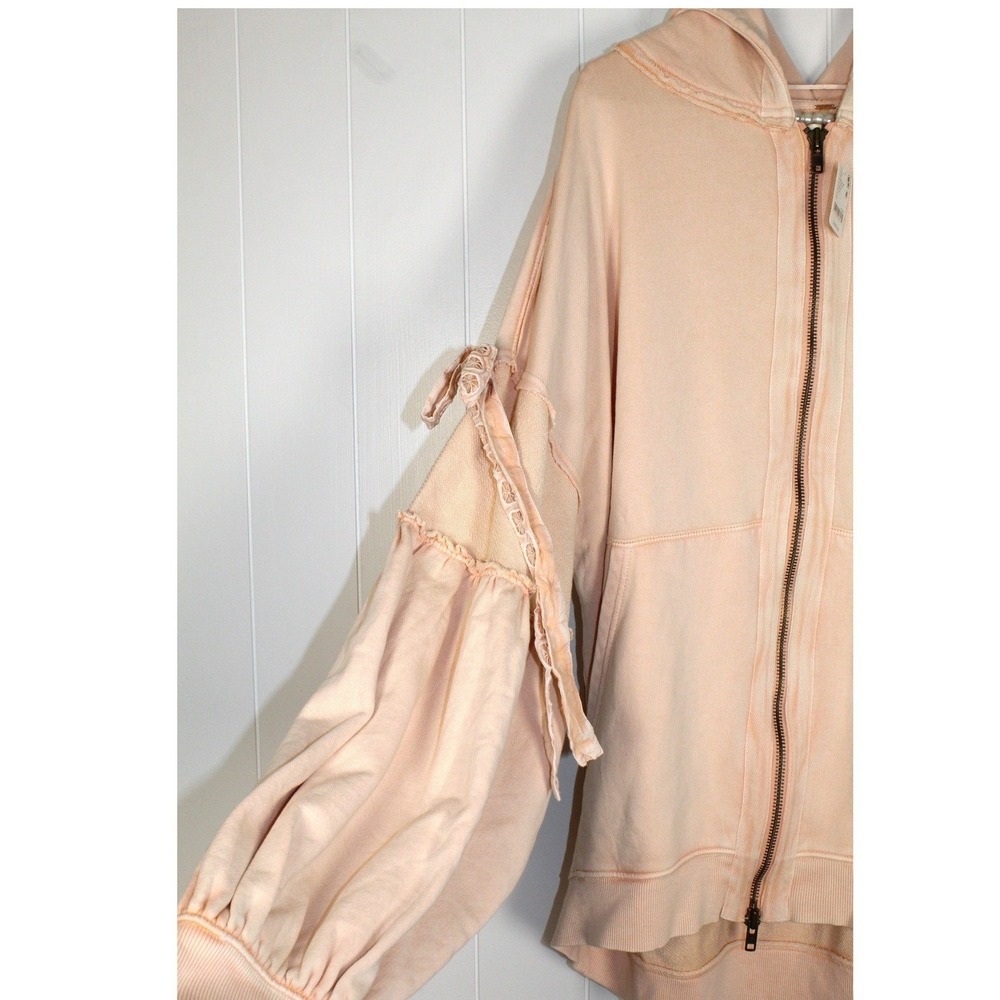 Free People NWT Bow Girl Full Zip Hooded Sweatshirt in Spring Blush Size XL - Picture 4 of 7